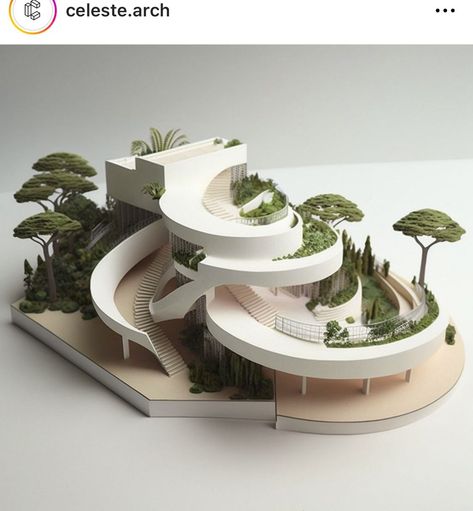 Curved Architecture Model, Concept Model Architecture Ideas Simple, Organic Form Architecture, Spiral Architecture, Floating Building, Villa Landscape Design, Architecture Tutorial, Koshino House, Scale Model Architecture