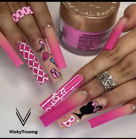 Pink Barbie Nails Design, Barbie Nails Design, Barbie Nails Design Ideas, Pink Barbie Nails, Whimsical Nails, Barbiecore Nails, Marvel Nails, Nails 23, Barbie Pink Nails