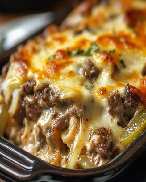 Philly Cheese Steak Lasagna Recipe, Philly Steak Casserole, Beef Risotto, Philadelphia Cheesesteak, Steak Casserole, Philly Cheese Steak Casserole, Cheese Steak, Philly Cheese, Philly Cheesesteak