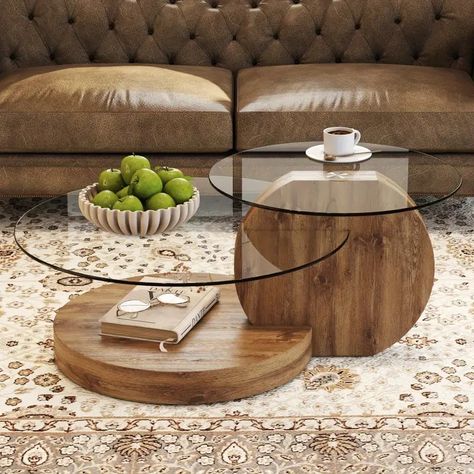 Living Room Round Coffee Tables Modern - Temu Home Office Wood, Round Coffee Table Styling, Centre Table Design, Coffee Table Small Space, Clear Coffee Table, Glass Coffee Tables, Circle Coffee Tables, Mdf Table, Center Table Living Room