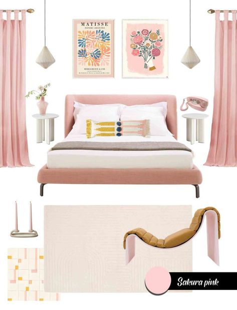 SHOP IT | Pink furniture and decor for a bedroom filled with optimism and mindfulness Feminine Bedroom Design, Pink Furniture, Feminine Bedroom, Lulu And Georgia, Design Board, Pink Interior, Pink Decor, Handmade Tiles, Burke Decor