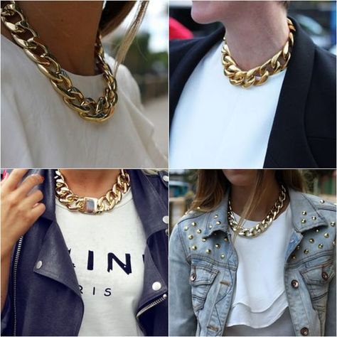 Gold Chain Necklace Outfit, Classic Updo Hairstyles, Chain Necklace Outfit, Choker Outfit, Chain Outfit, Bracelets Outfit, Vintage Chain Necklace, Chunky Gold Necklaces, Chunky Chain Necklaces