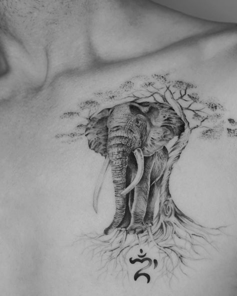 Elephant Tattoo Meaning, Tattoo Advice, Tattoo On Chest, Tattoo Elephant, Family Tattoos For Men, Tattoo Designer, African Tree, Tattoo Beautiful, Orchid Tattoo