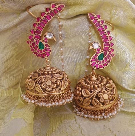 Earcuffs Earrings Indian, Ear Cuffs Gold Indian, Full Ear Earrings, Vintage Indian Jewelry, Ruby Jewelry Necklaces, Small Earrings Gold, 22 Carat Gold Jewellery, Antique Necklaces Design, New Gold Jewellery Designs