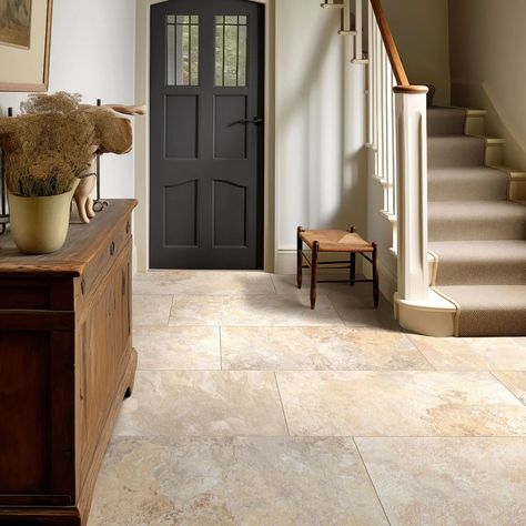 Open Plan Flooring Ideas, Limestone Hallway, Slate Effect Tiles, Room Tiles Floor, Beige Floor Tile, Porcelain Superstore, Stone Entryway, Hall Tiles, Gallery Kitchen