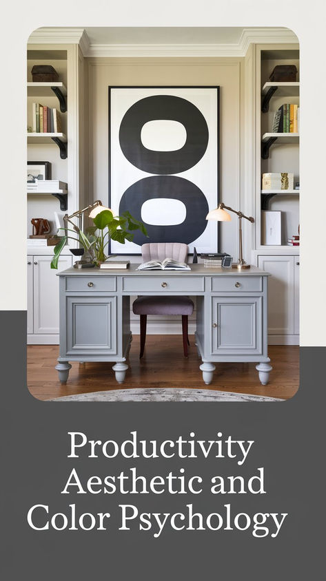 Productivity Aesthetic and Color Psychology Inspiring Office Paint Colors, Office Color Palette Work Spaces, Office Colors Ideas, Home Office Color Scheme, Best Office Colors, Office Color Ideas, Office Color Scheme, Office Color Palette, Productivity Aesthetic