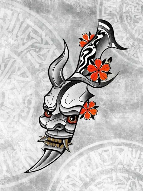 Mascara Hannya, Buddha Tattoo Design, Bw Art, Knife Tattoo, Japan Tattoo Design, Buddha Tattoo, Oni Mask, Eagle Tattoo, Samurai Tattoo