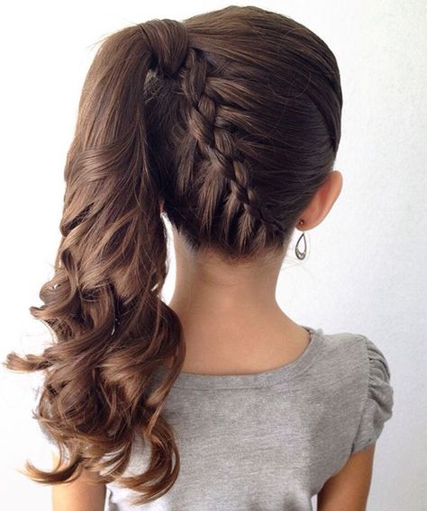 Fancy Little Girl Hairstyle with Braids Fav Hairstyles, Walter Boys, Cheer Competition, Ponytail Hairstyle, Cheer Hair, Barbie Makeup, Braided Ponytail Hairstyles, Dance Hairstyles, A Ponytail