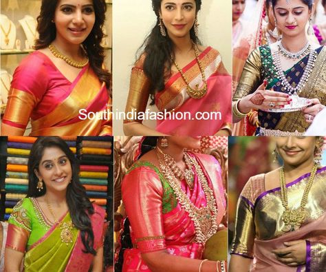 There are many patterns for blouse designs with borders. Here are some trending border blouse patterns catalog designs Border Blouse Designs, Sarees Simple, Silk Blouse Pattern, Exclusive Saree Blouse Designs, South Indian Blouse Designs, Boat Neck Blouse Design, Pattu Saree Blouse Designs, Best Blouse Designs, Saree Blouse Neck Designs