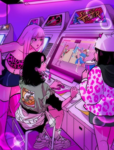 Arcade Weekend | Foundation Stephanie Priscilla, Arcade Art, Vaporwave Art, Arte Punk, Friends Art, Arte Cyberpunk, Arcade Game, Anime Wall Art, 90s Anime