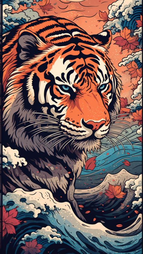 Uv Poster, Art Tigre, Tattoo Coloring Book, Lion Cat, Bulldog Art, Digital Art Gallery, Japon Illustration, Tiger Art, Tiger Tattoo