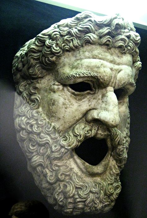 Mask of Tragedy from the Statue of Melpomene. Louvre. http://hadrian6.tumblr.com Old Master Paintings, Master Paintings, Mask Drawing, Theatre Masks, Mask Designs, Robot Concept, Roman Sculpture, Venetian Masks, Beauty Mask