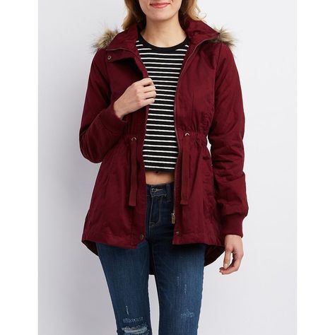 Charlotte Russe Faux Fur-Trim Zip-Up Anorak Coat ($43) ❤ liked on Polyvore featuring outerwear, coats, burgundy, anorak coat, anorak jacket, charlotte russe coats, charlotte russe and faux fur trim coat Anorak Jacket Outfit, Burgundy Coat, Faux Fur Trim Coat, Raincoat Outfit, Fur Trim Coat, Raincoats For Women, Layering Outfits, Anorak Jacket, Red Coat