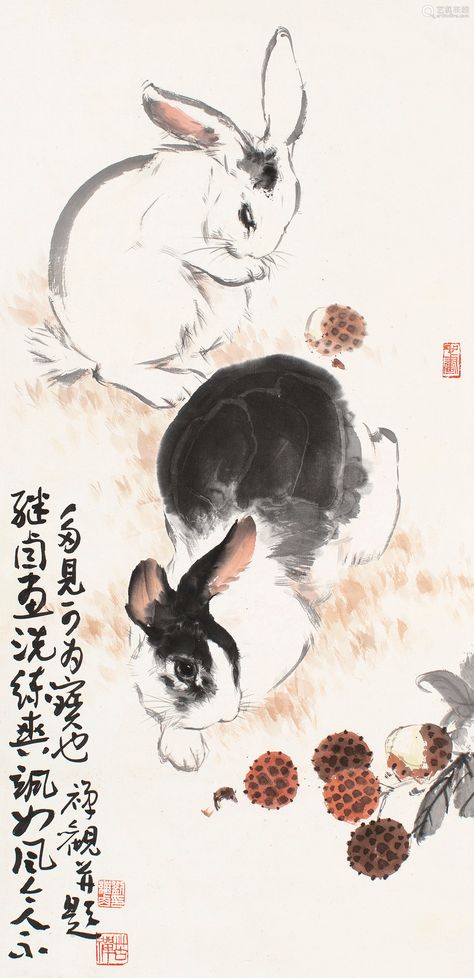 Chinese Zodiac Rabbit, Chinese Traditional Art, Chinese Drawing, Bunny Rabbit Art, Traditional Chinese Art, Sumi E Painting, Japan Painting, Chinese Art Painting, Rabbit Painting