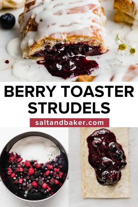 Berry Strudel, Toaster Strudel Recipe, Triple Berry Jam, Homemade Toaster Strudel, Spring Dessert Ideas, Breakfast Danish, Healthy Morning Drinks, Almond Glaze, Toaster Strudel