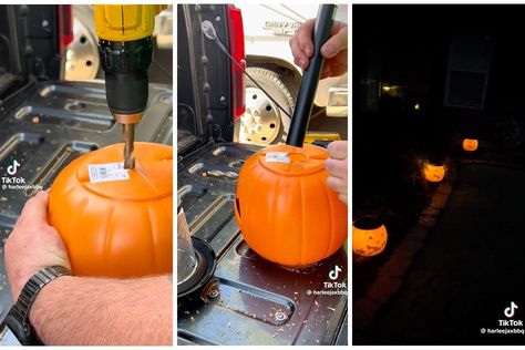 Solar Light Diy, Best Concrete Paint, Halloween Solar Lights, Plastic Pumpkins Bucket, Spooky Diy, Solar Lights Diy, Secret Hiding Places, Solar Path Lights, Plastic Pumpkins