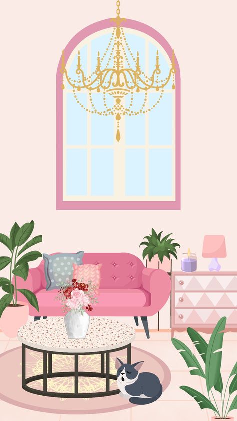 Pink Room Aesthetic, Aesthetic Bear, Interior Design Illustration, Painted Backgrounds, Procreate Pocket, Interior Design Sketchbook, Aesthetic Illustration, Simple Birthday Decorations, Wall Paper Phone