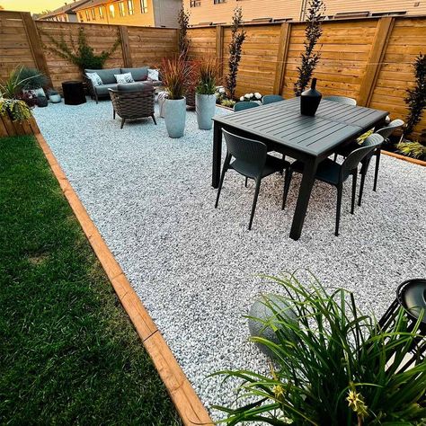 Trendy Landscaping Ideas, Gravel Porch Ideas, Crush And Run Patio, Gravel Around Home, Patio Ground Ideas, Backyard Gravel Ideas, Gravel Yard Ideas, Diy Gravel Patio, Gravel Backyard Ideas