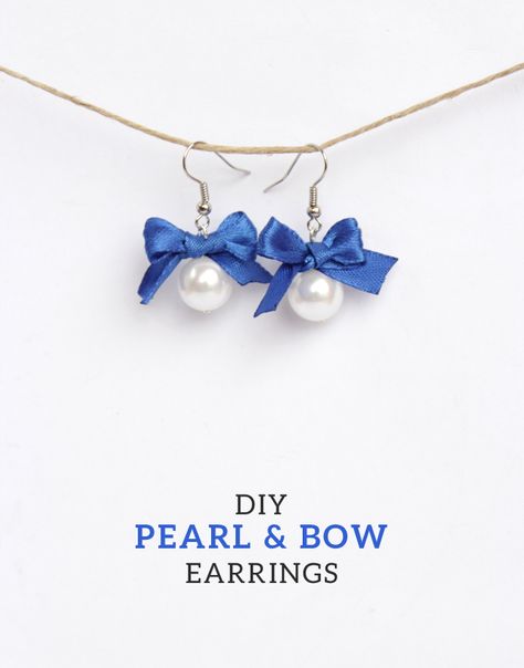 Ribbon Bow Earrings Diy, Ribbon Bow Earrings, Ribbon Earrings Diy, Bow Earrings Diy, Diy Earrings Beads, Anting Manik, Earrings Diy Handmade, Ribbon Earrings, Pearl Crafts