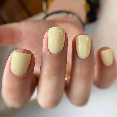 Light Yellow Fake Nails Pure Color Short Fake Nail Tips, perfect for spring! #nails #nailart #trendingnails #fashion2024 #yellownails #shortnails #affiliate #pastelnails #easternails #summernails #squarenails Summer Yellow Nails, Press Nails, Yellow Nail, Nails Yellow, Short Fake Nails, Nagel Tips, Simple Gel Nails, Summer Yellow, Glue Stick