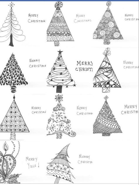 Easy Zentangle Patterns, Cute Small Drawings, Tree Doodle, Zen Doodle Patterns, Zen Doodle Art, Christmas Tree Art, Christmas Doodles, Christmas Card Art, Mandala Art Lesson