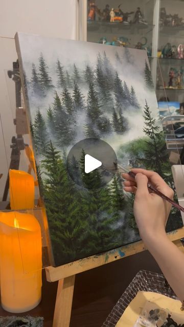 Acrylic Tree Painting, Forest Acrylic Painting, Misty Forest, March 8, Landscape Pictures, Acrylic Painting On Canvas, The Order, Painting Process, Tree Painting