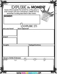 How I Teach Explode the Moment Writing - Raise the Bar Reading 6th Grade Writing Activities, Narrative Writing 4th Grade, Grade 5 Writing, Writing 3rd Grade, Fictional Narrative Writing, 5th Grade Writing Prompts, How To Teach Writing, Raise The Bar Reading, 5th Grade Writing