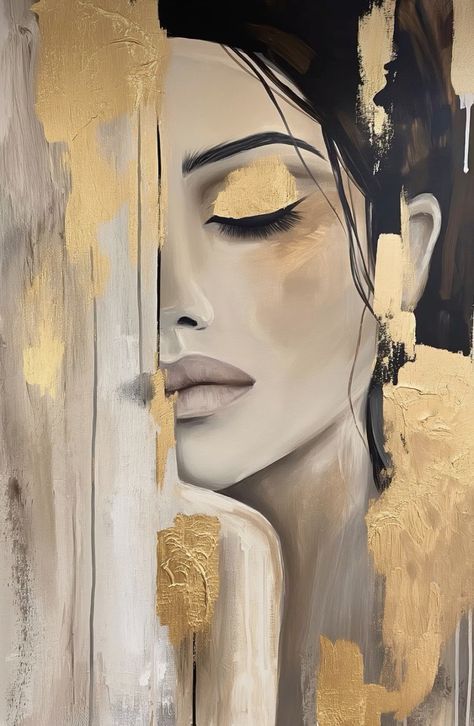 Modern Portrait, Gold Art Painting, Guitar Painting, Tableau Art, Unique Paintings, Dreamy Art, Art Painting Acrylic, Canvas Art Painting, Gold Paint