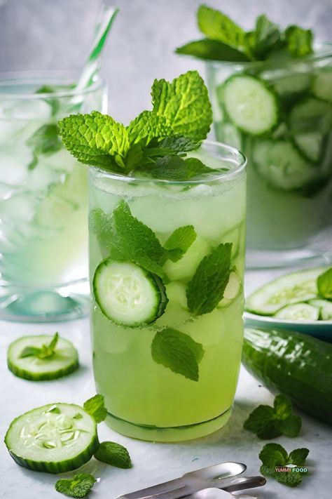 Cucumber Mint Cooler Summer Coolers Drinks Recipe, Summer Coolers Drinks, Cucumber Mint Mocktail, Cucumber Drink Recipes, Cucumber Drinks Healthy, Fruit Mocktail Recipe, Trending Drinks, Strawberry Margarita Mocktail, Mocktails Non Alcoholic Recipes