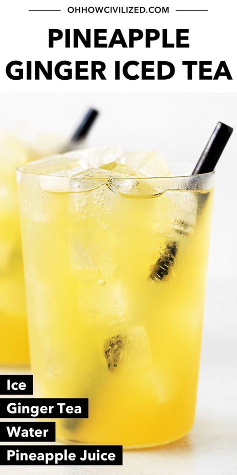 A hint of sweetness and a gingery kick make this 4-ingredient pineapple ginger iced tea a delicious drink for any occasion. #icedtearecipes #pineapplegingericedtea #fruitdrinks #icedtea Healthy Iced Tea, Flavored Iced Tea Recipes, Ginger Iced Tea, Healthy Teas Recipes, Pineapple Ginger, Healthy Juice Drinks, Tea Drink Recipes, Drink Recipes Nonalcoholic, Iced Tea Recipes