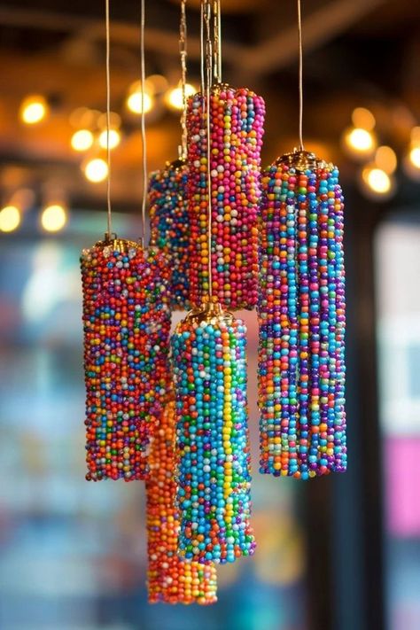 "Illuminate your home with a beautiful DIY Beaded Chandelier! 💡✨ #DIYHomeDecor #BeadedChandelier #LightingDesign" Diy Beaded Chandelier, Diy Mirror Decor, Glassware Display, Beaded Lampshade, Friendship Bracelets Designs, Diy Chandelier, Beaded Chandelier, Beaded Curtains, Diy Mirror