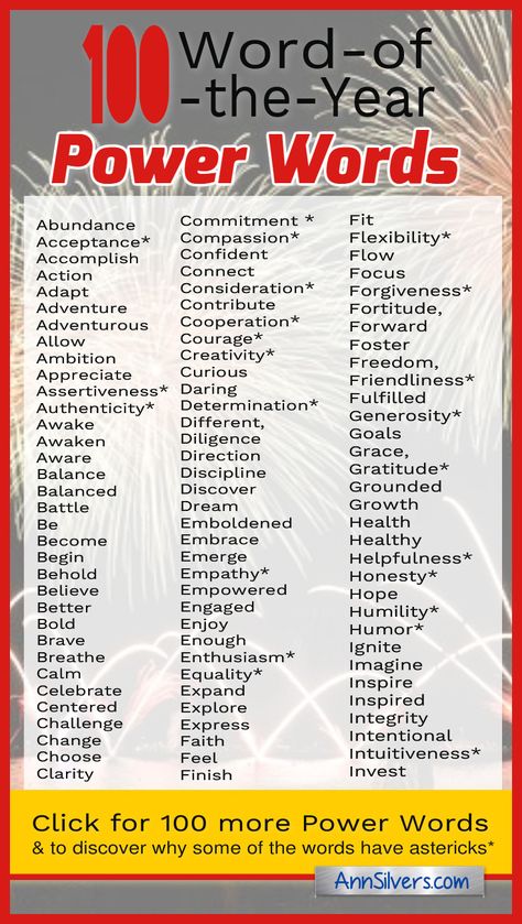 Some people like to pick a Word-of-the-Year as their form of New Year's resolution. It sets an intention for your year. Here's a list to help you get started thinking about your word(s) for 2021. For more on how to use these words: https://annsilvers.com/blogs/news/200-word-of-the-year-power-words-for-your-new-year-goals Power Words, Year Goals, Word Of The Year, Essay Writing Skills, Empowering Words, Interesting English Words, Good Vocabulary Words, Good Vocabulary, English Writing Skills