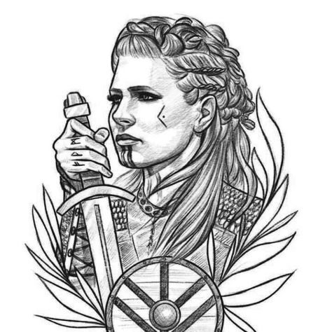 Viking Drawing Warriors, Viking Woman Tattoo, Viking Art Drawing, Vikings Drawing, Woman Tattoo Design, Tattoos Viking, Viking Drawings, Tattoo Perna, Viking Warrior Tattoos