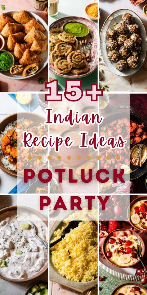 Whether you're a young budding family attending a potluck, bringing a piece of your culture to a work potluck, or hosting a potluck-style weekend luncheon or dinner with friends there's something for you. Here are my best recipes for an Indian Food Potluck Party that's also appropriate for work and vegetarians! Indian Appetizers For Party Vegetarian, Indian Potluck Recipes, Indian Potluck Ideas, Indian Party Food Ideas, Indian Appetizers For Party, Vegetarian Recipes Appetizers, Indian Food Party, Indian Food Items, Chai Recipes