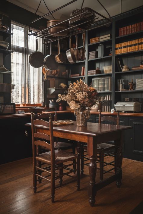 25 Dark Academia Kitchen Ideas – The Crafty Hacks Dark Acedamia Kitchen, Dark Apartment Kitchen, Vintage Aesthetic Kitchen, Dark Academia Aesthetic Kitchen, Kitchen Dark Academia, Dark Academia Kitchen Aesthetic, Dark Cottagecore Kitchen, Light Academia House, Witchy Kitchen Aesthetic