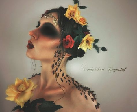 Every Rose Has Its Thorns by emily92896 Thorn Makeup, Yellow Headpiece, Face Awards, Milkmaid Braid, Yellow Makeup, Rose Thorns, Horror Makeup, Diy Roses, Briar Rose