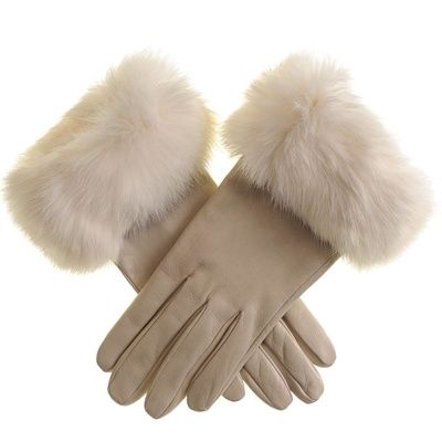 #Ladies #Cream #Leather #Gloves with #Rabbit #Fur #Cuff