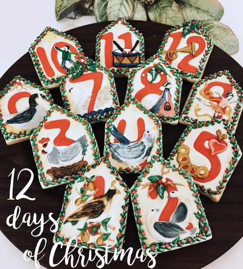 12 Days of Christmas 12 Days Of Christmas Cookies Decorated, Bake Sale Cookies, 12 Days Of Christmas Cookies, Iced Christmas Cookies, Christine Lee, Christmas App Icons Instagram, Royal Cookies, Christmas App Icons, Christmas Cake Pops