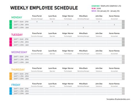 Weekly Employee Shift Schedule Template Excel - Free Printable Templates Employee Shift Schedule Template, Excel Schedule Template, Weekly Work Schedule Template Employee, Employee Schedule Templates Weekly, Shift Schedule Template, Employee Schedule Template, Weekly Schedule Template Excel, Scheduling Employees, Nursing Schedule