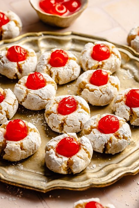 Italian Cherry Almond Cookies (gluten-free!) | Ambitious Kitchen Marachino Cherries Christmas Cookies, Cherry Almond Cookies, Gluten Free Desserts Cookies, Gluten Free Almond Cookies, Italian Cherries, Almond Paste Recipes, Almond Flour Recipes Cookies, Italian Almond Cookies, Almond Meal Cookies