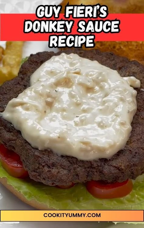 Guy Fieri’s Donkey Sauce Recipe - Cook It Yummy Donkey Sauce Recipe, Guy Fieri Bbq Sauce Recipe, Donkey Sauce Guy Fieri, Mushroom Burger Sauce, Arbys Sauce Copycat, Mushroom Swiss Burger Sauce, Hamburger Sauce Recipes, Special Sauce For Burgers, Mushroom Sauce For Burgers