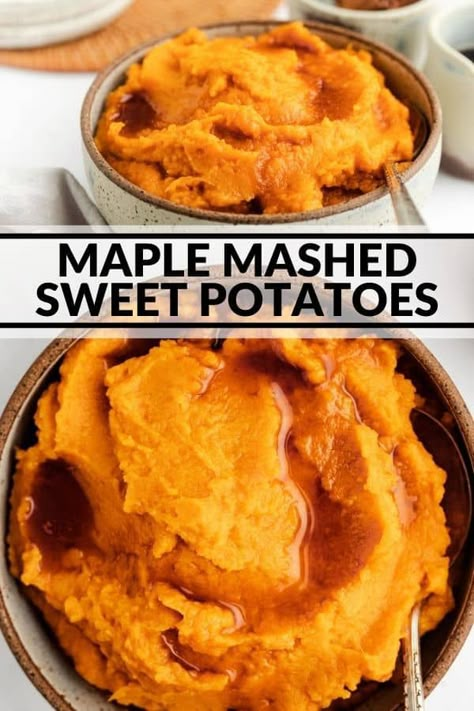 Mashed Maple Sweet Potatoes, Sweet Potato With Maple Syrup, Maple Syrup Sweet Potato Casserole, Mashed Sweet Potatoes With Maple Syrup, Sweet Potato Casserole Maple Syrup, Sweet Potato Recipes With Maple Syrup, Cinnamon Maple Syrup Recipe, Sweet Potato Maple Syrup, Maple Syrup Sweet Potatoes