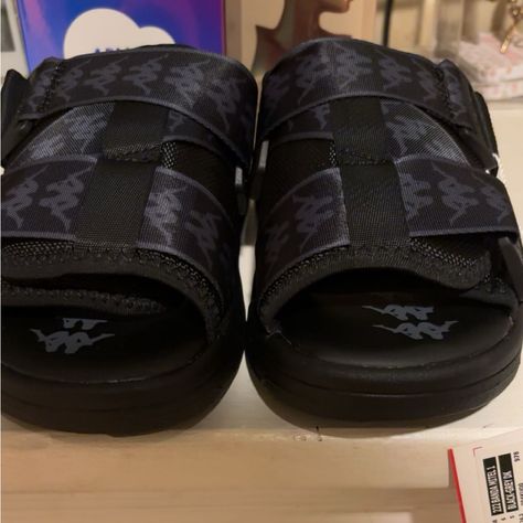 Good Condition, Never Worn, Still Has Tag On It And Comes In Original Box. Kappa Slides Outfit Black Women, Black Kappa Slides, Kappa Slides, Kappa Shoes, Slides Outfit, Pretty Shoes Sneakers, Black Slides, Girly Shoes, Need Money