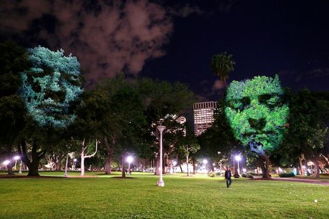 Haunting 3D Projection of Giant Faces on Trees - My Modern Metropolis Mountain Project, 3d Projection Mapping, 3d Projection, 3d Mapping, Theme Nature, Projection Mapping, French Photographers, Environmental Design, Video Projection