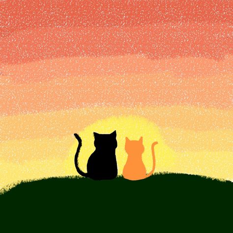 Sunset Aesthetic Painting Easy, Mini Canvas Cat Painting, Easy Romantic Painting Ideas, Sunset Drawing Aesthetic, Kitty Paintings Easy, Cat Aesthetic Painting, Sunset Easy Drawing, Easy Cat Painting Ideas On Canvas, Cute Cat Painting Easy