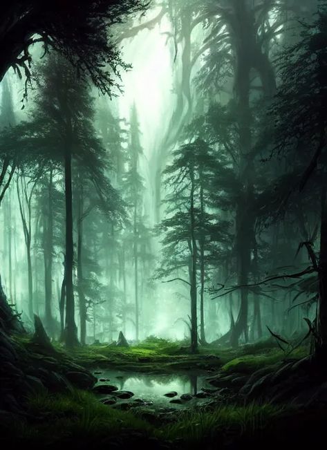 Ancient Forest Art, Dnd Forest Art, Fantasy Concept Art Landscape, Fantasy Landscape Forest, Fae Wild Landscape, Dark Fantasy Forest Art, Magical Forest Fantasy Art, Fantasy Background Forests, Dark Forest Concept Art