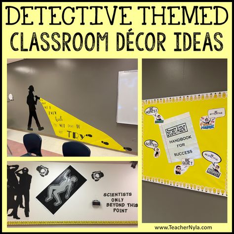 Detective Themed Classroom Decor Ideas | Nyla's Crafty Teaching Detective Themed Classroom, Reading Nook Classroom, Mission Impossible Theme, Classroom Scavenger Hunt, Classroom Decor Ideas, Detective Theme, Themed Classroom Decor, Spy Party, Reading Posters