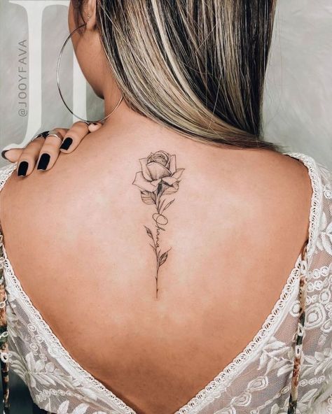 Beauty Spirituality, Single Rose Tattoos, Girl Back Tattoos, Mom Tattoo Designs, Writing Tattoos, Tasteful Tattoos, Spine Tattoos For Women, Stylist Tattoos, Back Tattoo Women