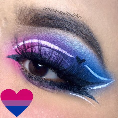 Pride Makeup Ideas Bisexual, Bi Eye Makeup, Lgbtq Makeup Ideas, Bisexual Eye Makeup, Bisexual Flag Nails, Bi Eyeshadow, Nonbinary Flag Makeup, Bisexual Hair Color, Bisexual Flag Makeup