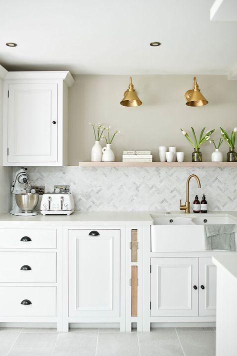 Kitchen Neptune, Neptune Kitchen, White Kitchen Ideas, French Holiday, Neutral Kitchen, Herringbone Design, Chichester, White Modern Kitchen, House Design Kitchen